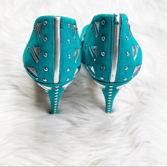 Gianni Bini Lexa Studded Peep Toe Heels In Teal - Picture 3 of 10